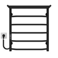 Рушникосушарка електрична Трапеція з полицею П6 500х600 Deffi нержавіюча сталь (Чорний, JD03, Ліве підключення)