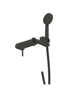 Настенный смеситель для ванны DEVIT LAGUNA 84125110B с душевым набором, черный матовый