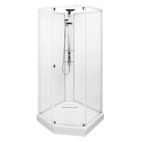 Душова кабіна Ido Showerama 10-5 Comfort п'ятикутна 90*90см, профіль білий, прозоре скло/матове скло