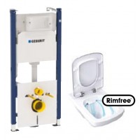 Інсталяція Geberit Duoﬁx Delta та підвісний унітаз прямокутний KOLO Nova Pro Rimfree з сидінням Duroplast, soft-close M39018000