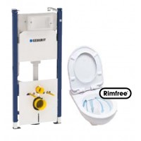 Інсталяція Geberit Duoﬁx Delta та підвісний унітаз KOLO Nova Pro Rimfree овальний + cидіння з кришкою, Duroplast, soft- close, металеві кріплення Click2Clean
