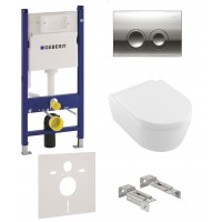 Инсталляция 4в1 Geberit Duofix 458.121.21.1 + Подвесной унитаз с крышкой Villeroy&Boch AVENTO 5656HR01