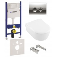 Инсталляция 4в1 Geberit Duofix 458.121.21.1 + Подвесной унитаз с крышкой Villeroy&Boch AVENTO 5656RS01