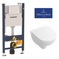 Инсталляция 3в1 Geberit Duofix 458.120.11.1 + Подвесной унитаз с крышкой Villeroy&Boch O.NOVO 5688НR01
