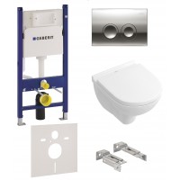 Инсталляция 4в1 Geberit Duofix 458.121.21.1 + Подвесной унитаз с крышкой Villeroy&Boch O.NOVO 5688НR01