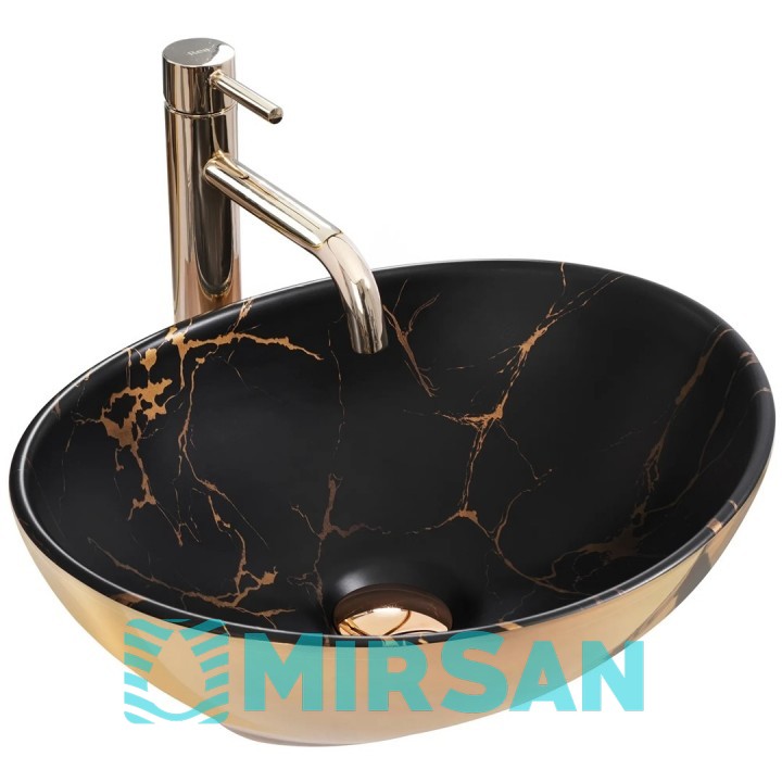 Умивальник (раковина) REA SOFIA IN MARBLE BLACK/GOLD - на стільницю REA-U8012