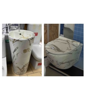 Комплект: Умивальник REA BLANKA MARBLE підлоговий та Підвісний унітаз REA CARLOS SLIM LAVA MATT ВИСТАВКОВИЙ ЗРАЗОК