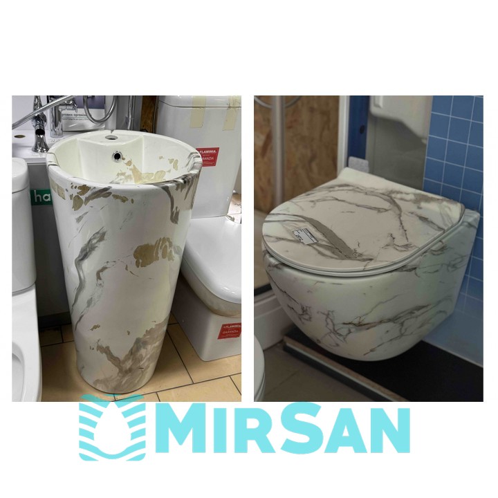 Комплект: Умивальник REA BLANKA MARBLE підлоговий та Підвісний унітаз REA CARLOS SLIM LAVA MATT ВИСТАВКОВИЙ ЗРАЗОК