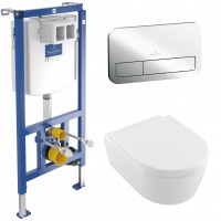 Инсталляция Villeroy&Boch ViConnect 92246100 + Клавиша смыва Villeroy&Boch ViConnect 92249061 + Подвесной унитаз с крышкой Villeroy&Boch AVENTO 5656HR01