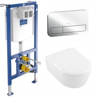 Инсталляция Villeroy&Boch ViConnect 92246100 + Клавиша смыва Villeroy&Boch ViConnect 92249061 + Подвесной унитаз с крышкой Villeroy&Boch O.NOVO 5656RS01