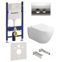 Инсталляция 4в1 Geberit Duofix 458.121.21.1 + Подвесной унитаз с крышкой Villeroy&Boch SUBWAY 2.0 CeramicPlus 5614R2R1
