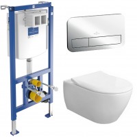Инсталляция Villeroy&Boch ViConnect 92246100 + Клавиша смыва Villeroy&Boch ViConnect 92249061 + Подвесной унитаз с крышкой Villeroy&Boch SUBWAY 2.0 CeramicPlus 5614R2R1