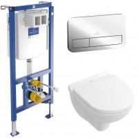 Инсталляция Villeroy&Boch ViConnect 92246100 + Клавиша смыва Villeroy&Boch ViConnect 92249061 + Подвесной унитаз с крышкой Villeroy&Boch O.NOVO 5688НR01